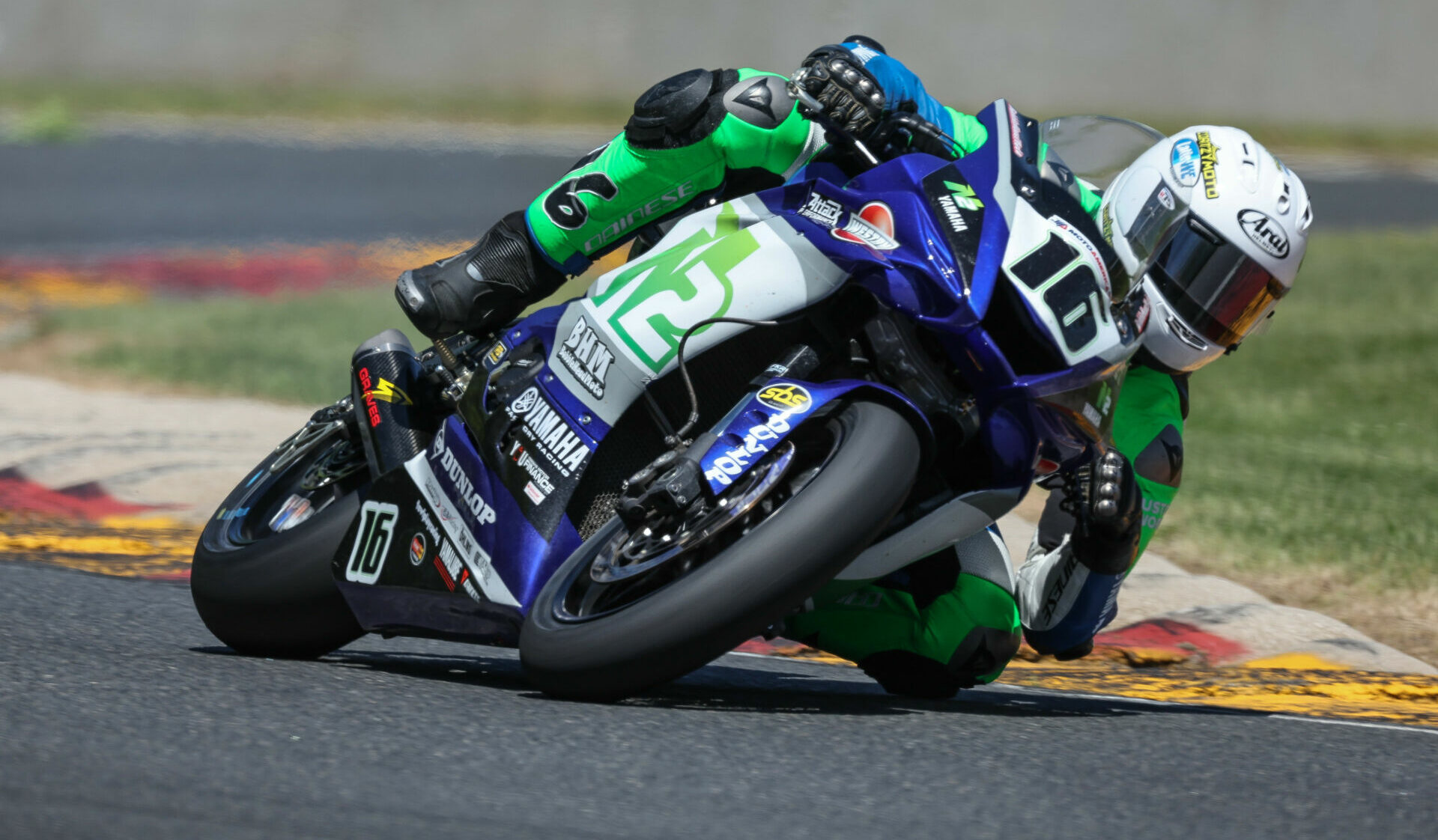 Kevin Olmedo (16) at speed on his N2 Racing Yamaha YZF-R6 MotoAmerica Supersport racebike in 2022. Photo by Brian J. Nelson.