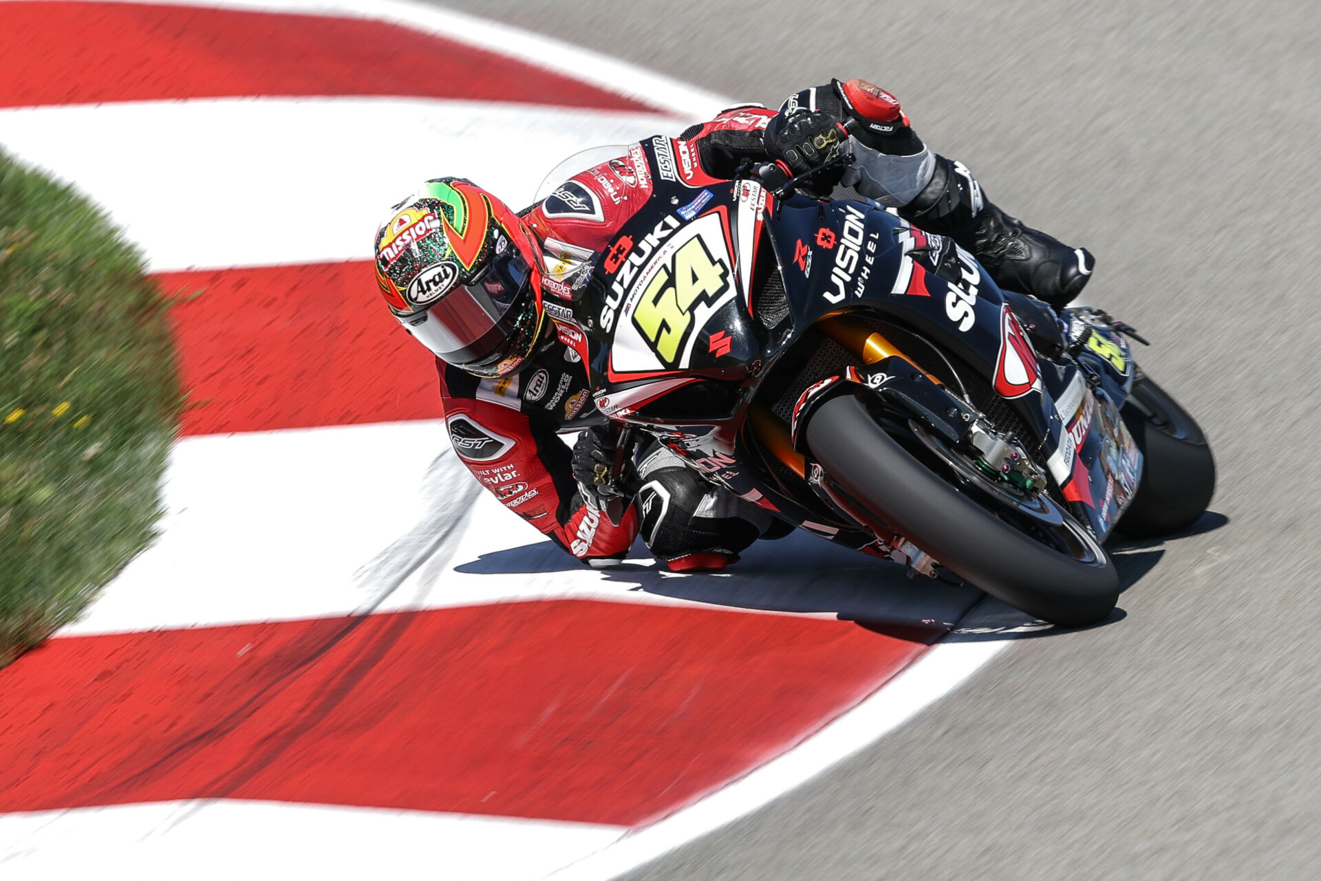 Richie Escalante (54) on his Vision Wheel M4 ECSTAR Suzuki GSX-R1000R Superbike during the 2022 season. Photo by Brian J. Nelson.