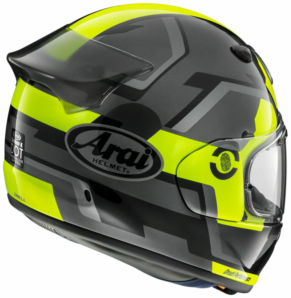 The Arai Contour-X is available in Florescent Yellow and Snake Red multi-color schemes, and a new Light Gray solid is available as well. Photo courtesy Arai.