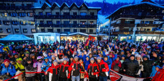 (From left) Alvaro Bautista, Michael Rinaldi, Francesco Bagnaia, Enea Bastianini, and Michele Pirro with fans in Madonna di Campiglio. Photo courtesy Ducati.