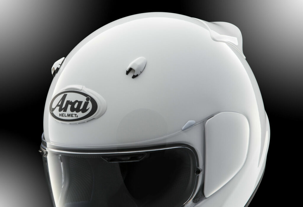 Arai's new logo vent provides significantly more airflow at low speeds, and is designed to break away in a crash. Photo courtesy Arai.