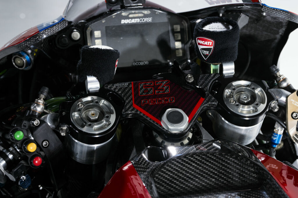 The cockpit of Francesco Bagnaia's Ducati Desmosedici GP23. Photo courtesy Ducati.