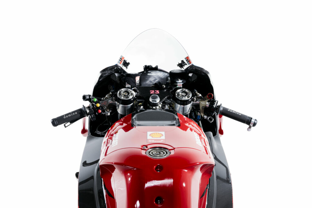 The cockpit of Enea Bastianini's Ducati Desmosedici GP23. Photo courtesy Ducati.
