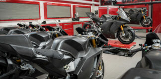 Ducati V21L MotoE electric racebikes in production at the Ducati factory in Italy. Photo courtesy Ducati.