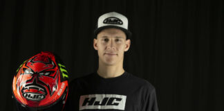 2021 MotoGP World Champion Fabio Quartararo with his new HJC helmet. Photo courtesy HJC Helmets.