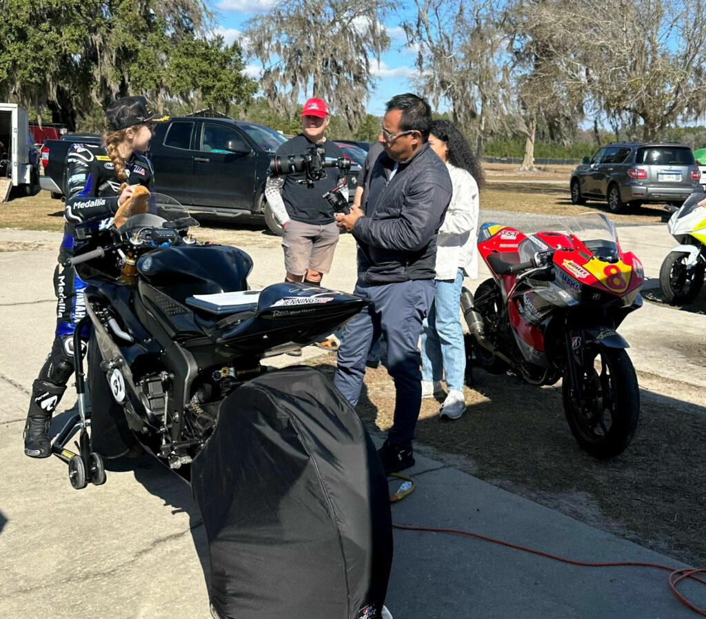 Kayla Yaakov rode her Yamaha YZF-R6 practice bike during taping for the TODAY Show segment. Photo by David Yaakov.