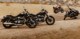 Four versions of Royal Enfield's new 2023 Super Meteor 650 middleweight cruiser. Photo courtesy Royal Enfield.