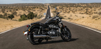 A 2023 Royal Enfield Super Meteor 650 in the deserts of India. Photo courtesy Royal Enfield.