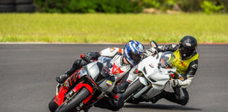 Riding instructor Ken Hill follows a student at a Track Time track day/Moto Pilot Training School event. Photo by Joe Salas/4theriders.com.