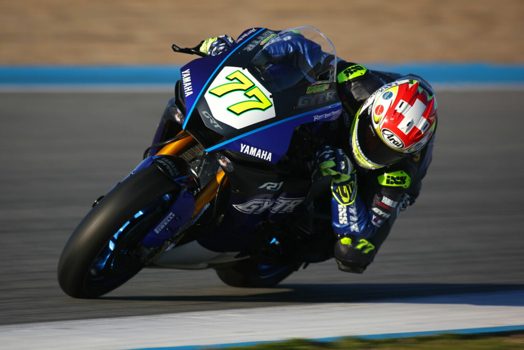 Two-time Supersport World Champion and WorldSBK rookie Dominique Aegerter (77) in action. Photo courtesy Dorna.