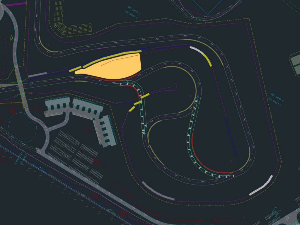 The plan for Thunderbolt Raceway's Turn 5 through Turn 11 with the Paperclip, The 90, and safety infrastructure. Image courtesy New Jersey Motorsports Park.