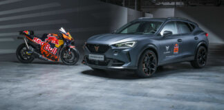 Brad Binder's Red Bull KTM RC16 MotoGP racebike and a Cupra Formentor VZ5. Photo courtesy KTM Factory Racing.