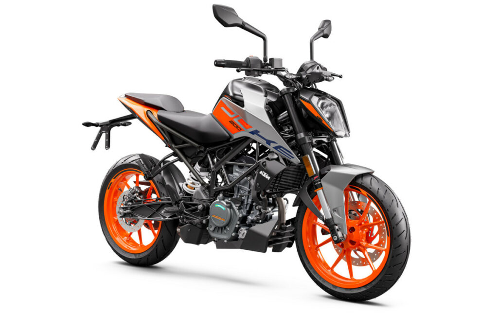 A 2023 KTM 200 Duke in its new gray and orange color scheme. Photo courtesy KTM.