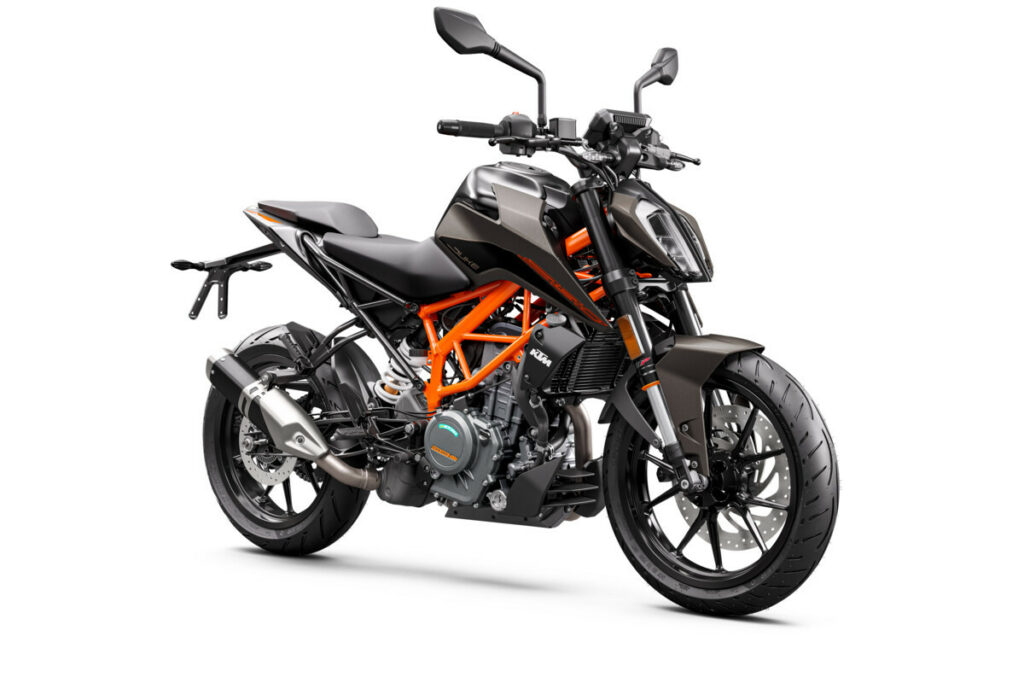 A 2023 KTM 390 Duke in its black and gray color scheme. Photo courtesy KTM.