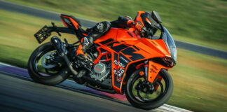 The 2023 KTM RC 390 is available in a new GP Orange color scheme. Photo courtesy KTM.