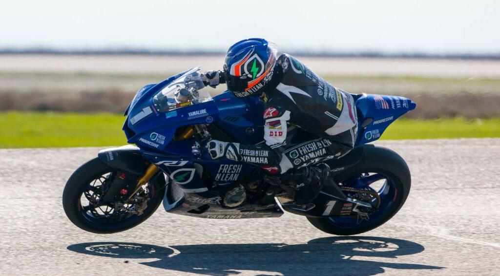 Fresh N Lean Progressive Yamaha's Jake Gagne (1) led the two-day test at Buttonwillow Raceway Park, February 7-8. Photo by Tucker Scott, courtesy MotoAmerica.