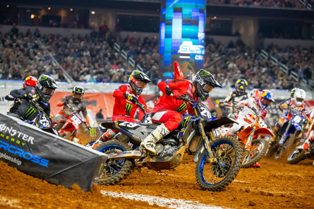 Nate Thrasher (29) was fast and consistent on the Texas soil to grab his fourth career Supercross win. Photo courtesy Feld Motor Sports, Inc.  