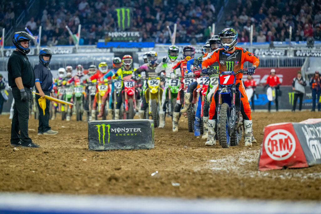 Premiere class athletes staged for the staggered start after a red flag stopped the race due to a downed racer. Photo courtesy Feld Motor Sports, Inc.