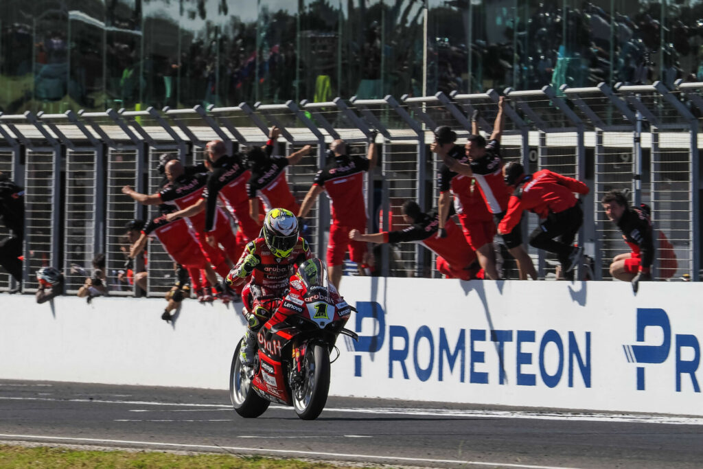 Alvaro Bautista (1) won all three races at Phillip Island. Photo courtesy Dorna.