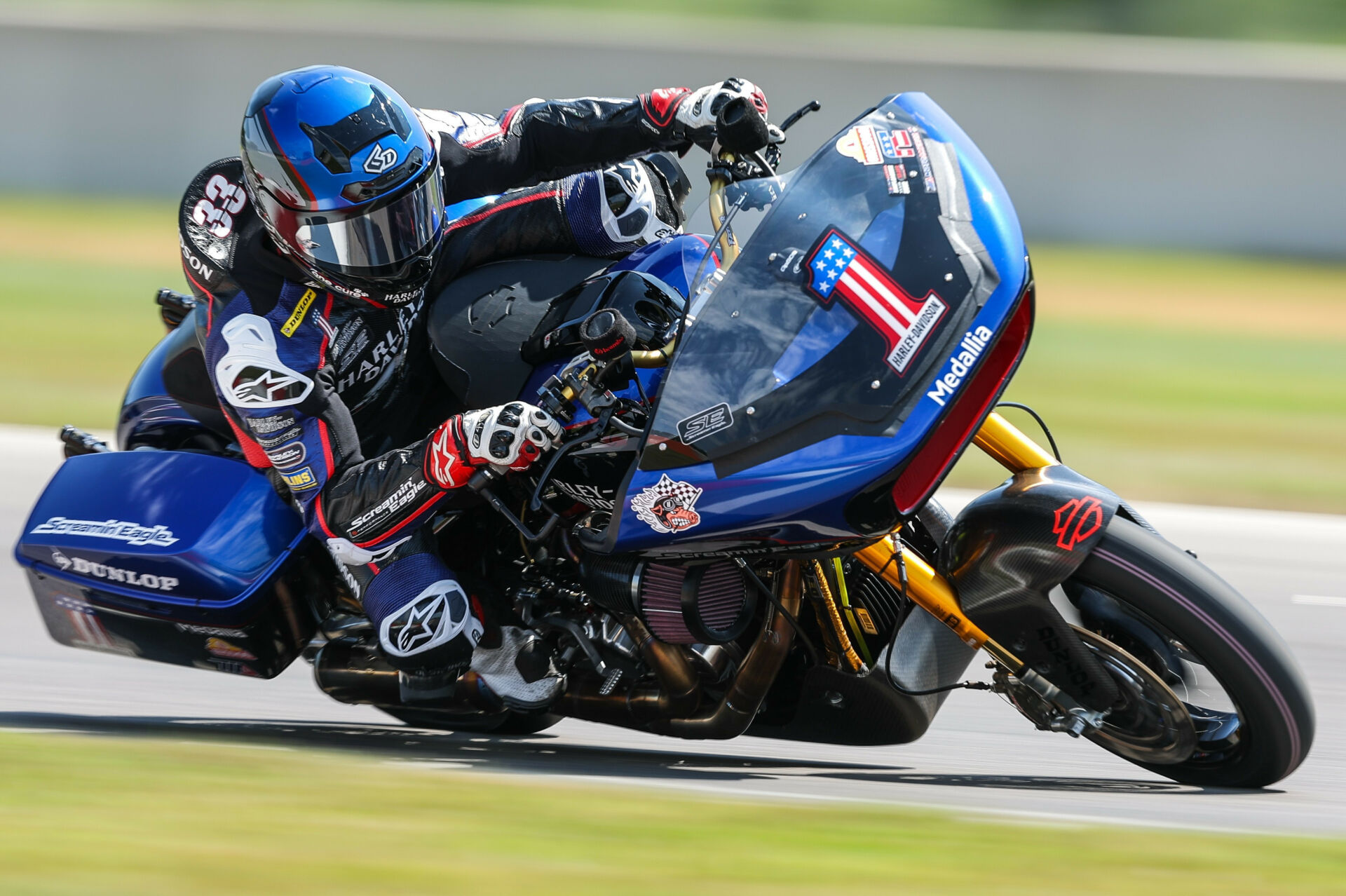 6D Helmets-sponsored Kyle Wyman (1), as seen during the 2022 MotoAmerica Mission King Of The Baggers season. Photo by Brian J. Nelson.