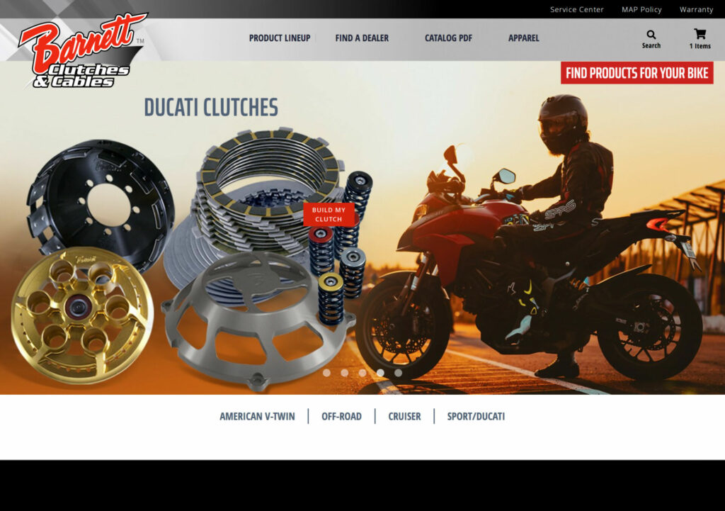 A screen shot from the all-new Barnett Clutches and Cables website. Image courtesy Barnett Clutches and Cables.