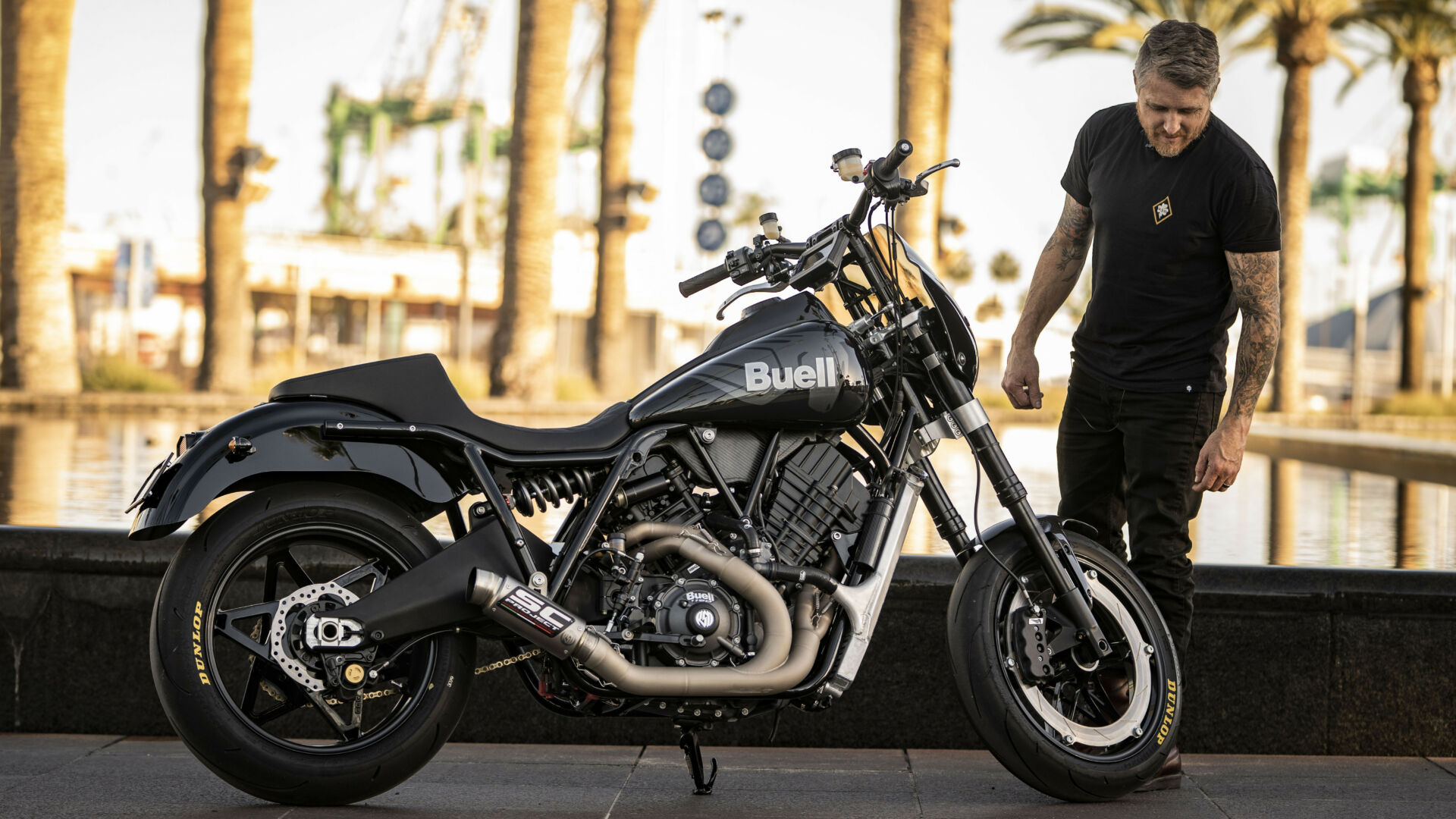 Former racer Roland Sands and the new Buell Super Cruiser. Photo courtesy Buell.