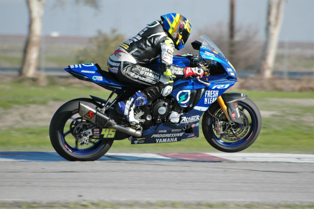 Cameron Petersen (45) said his Yamaha was accelerating better than ever Wednesday. Photo by David Swarts.
