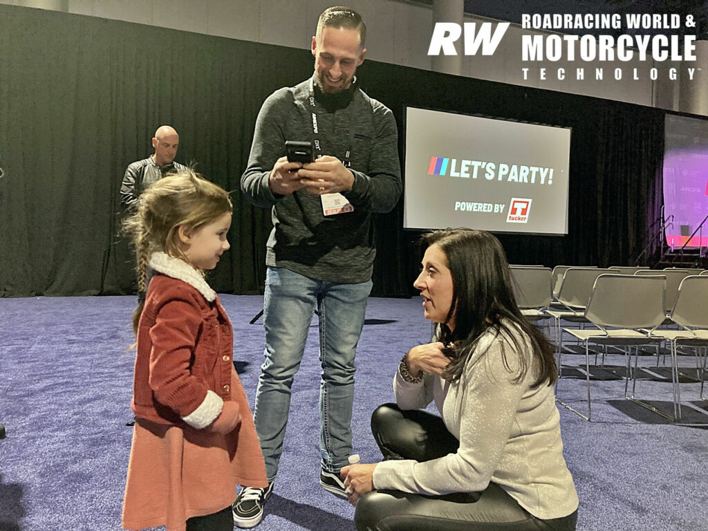 Angelle Sampey met with fans after her presentation, including this young one. Photo by Michael Gougis.