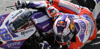 Jorge Martin wearing his new Alpinestars Supertech R10 helmet during the MotoGP test at Sepang. Photo courtesy Alpinestars.