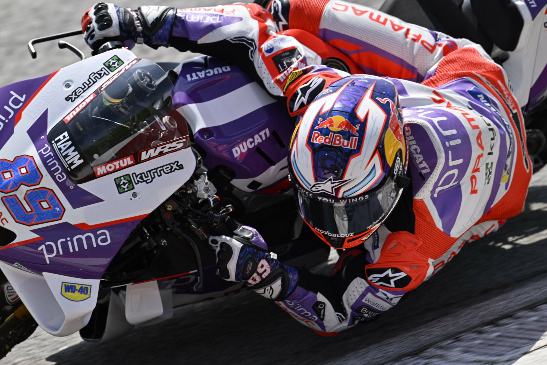 Jorge Martin wearing his new Alpinestars Supertech R10 helmet during the MotoGP test at Sepang. Photo courtesy Alpinestars.