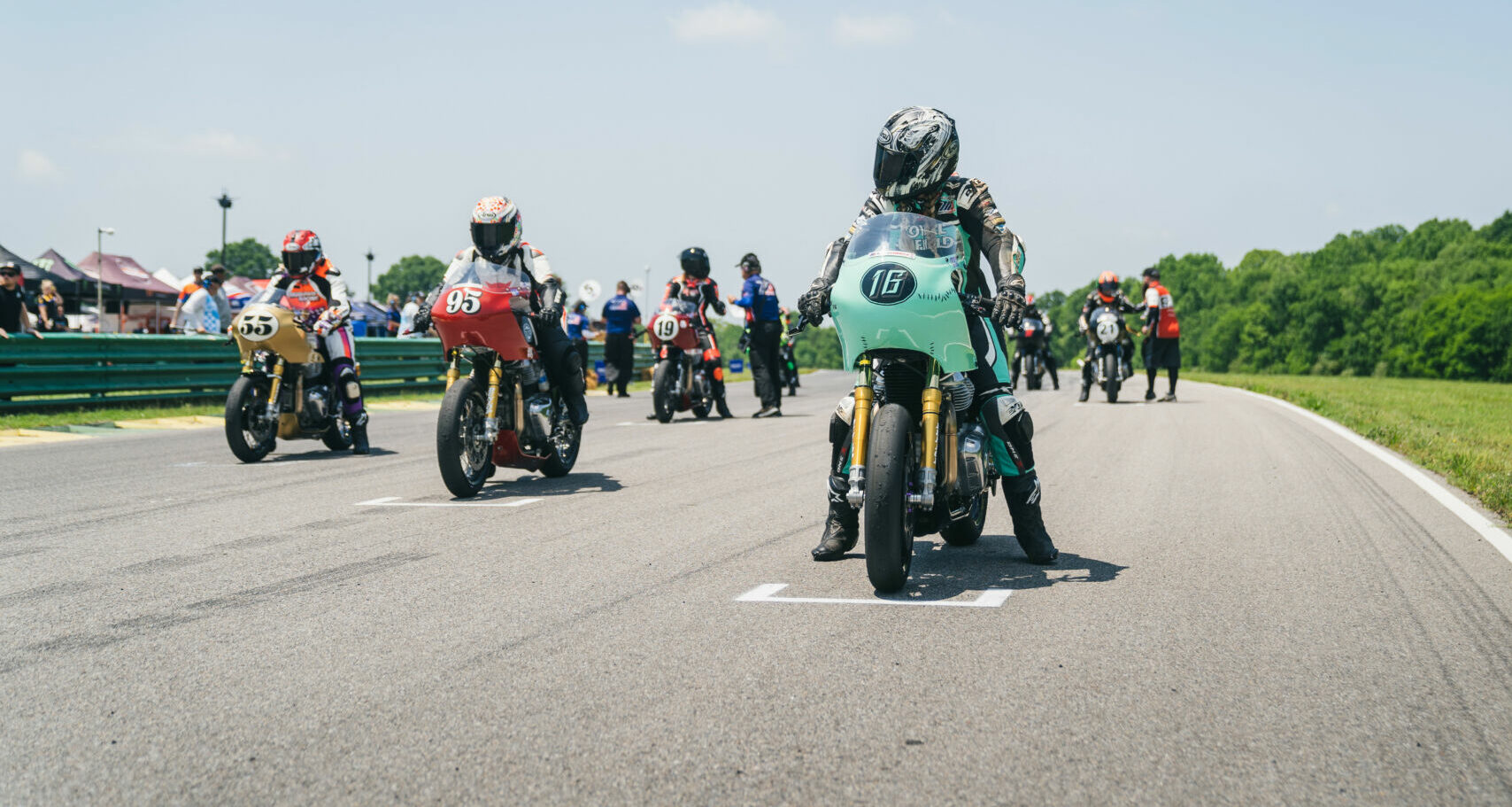 The Royal Enfield BUILD. TRAIN. RACE. road race grid at VIR in 2022. Photo courtesy Royal Enfield North America.