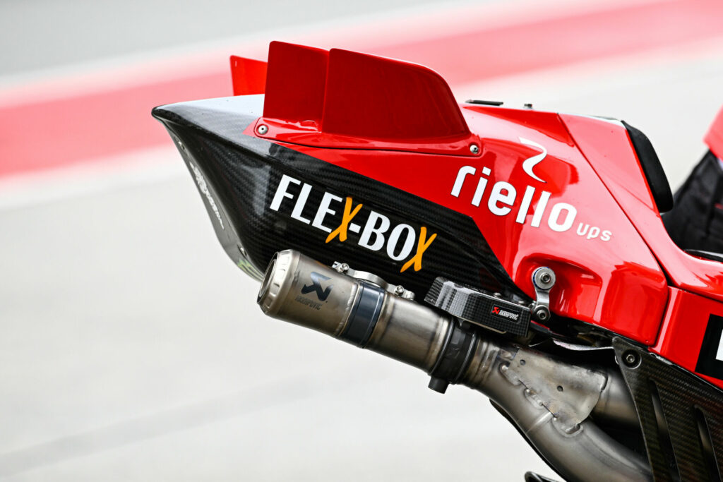 The tail section of a Ducati Desmosedici GP23 at Sepang. Photo courtesy Dorna.