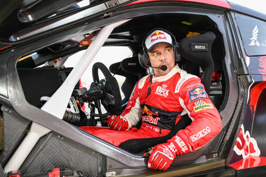 Sébastien Loeb in his car at the 2021 Dakar Rally. Photo by DPPI-Fray Media, courtesy Indian Motorcycle.