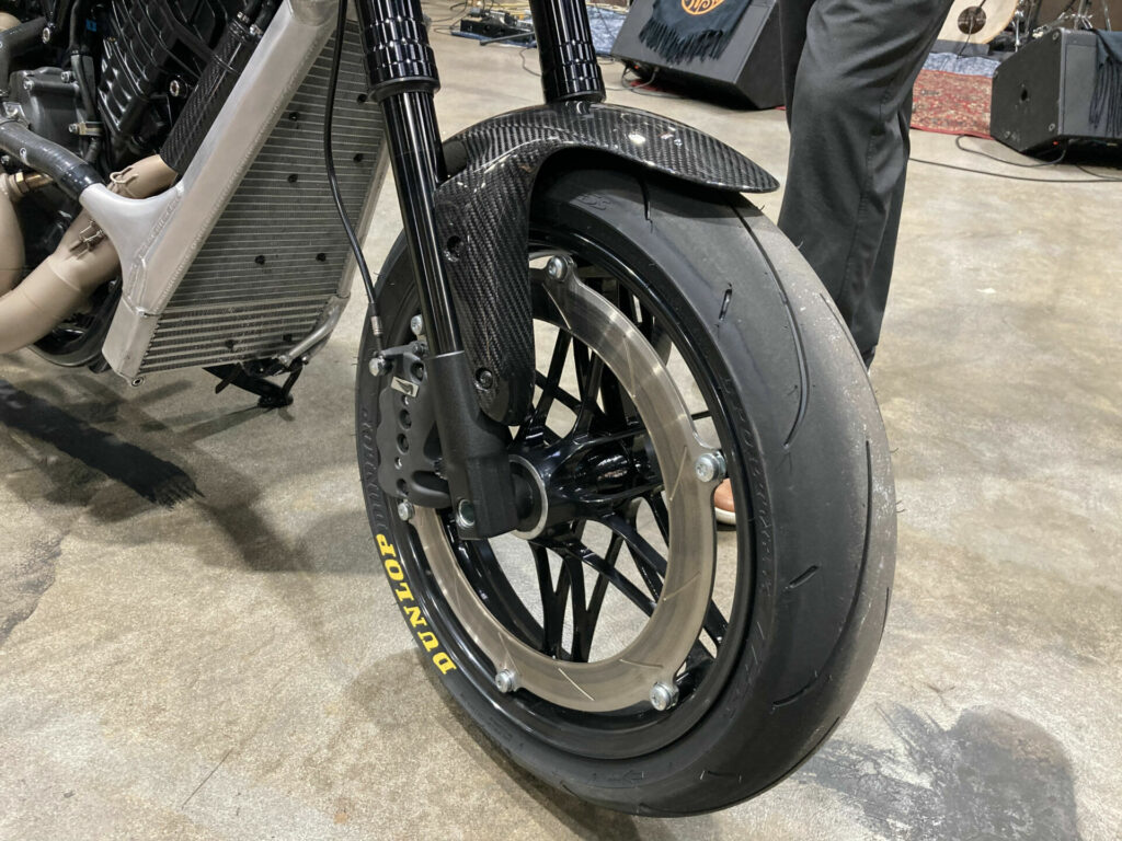 The front end of the RSD Buell Super Cruiser with the production Buell front wheel and brake system. Photo by Michael Gougis.