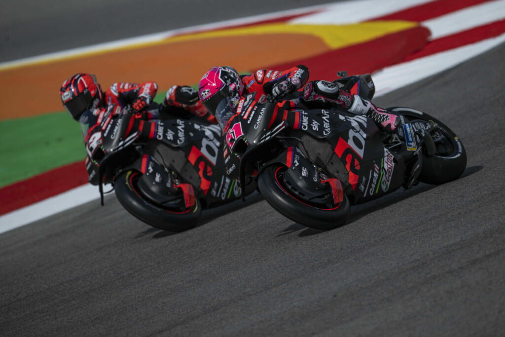 Maverick Vinales (12) and Aleix Espargaro (41). Photo courtesy Aprilia.