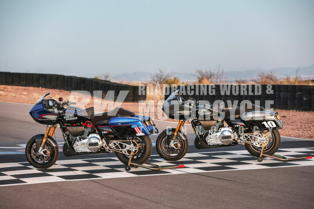 Kyle (#1) and Travis (#10) Wyman's 2022 Harley-Davidson 131R Road Glide Special racebikes pose at Inde Motorsport Ranch. 