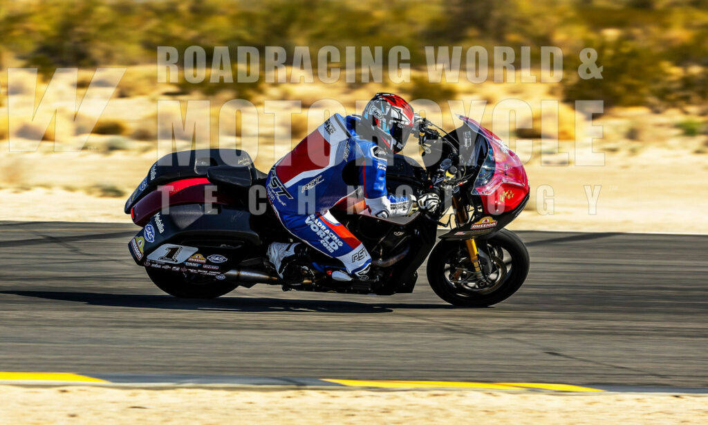 The 1,833cc Indian Challenger Bagger is fast, helped by a 78mm car throttle body! Chris Ulrich was surprised that the Challenger behaved differently exiting right-handers, stepping out and sliding, depending on throttle position and lean angle. 