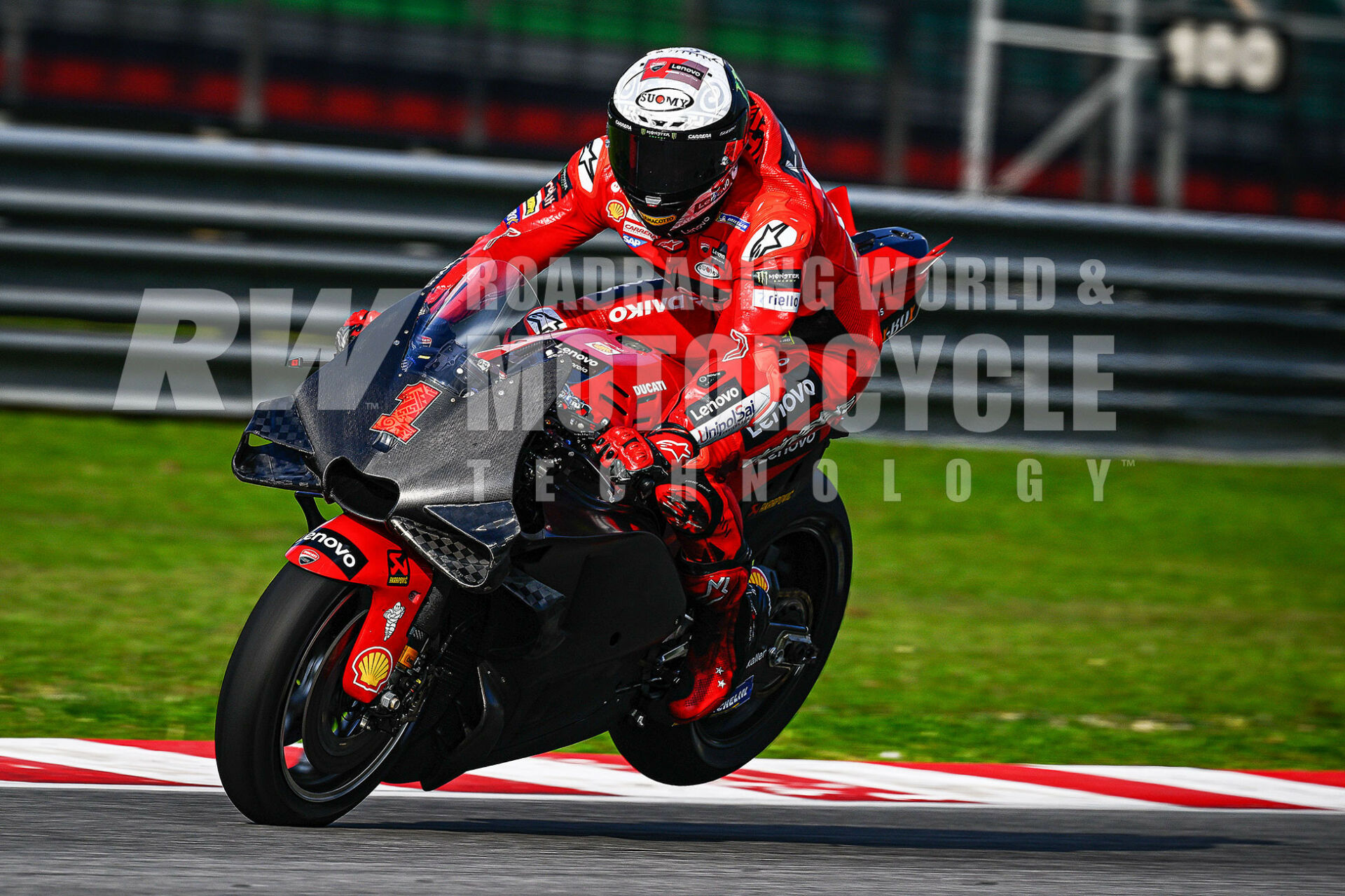 MotoGP World Champion Francesco Bagnaia. Ducati has the best braking, acceleration, and top speed—and is rider-friendly. Hence the #1. Dorna photo.