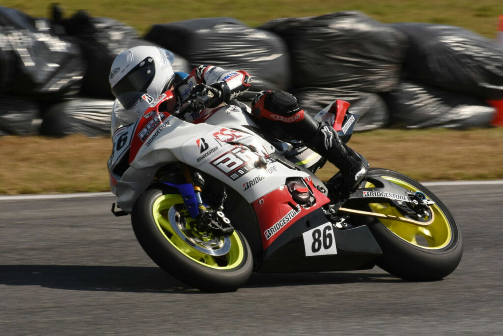 Bridgestone BPM Yamaha rider Ben Young (86) continued to climb the leaderboard in Daytona 200 Supersport qualifying action on Thursday. Photo by Colin Fraser, courtesy CSBK.