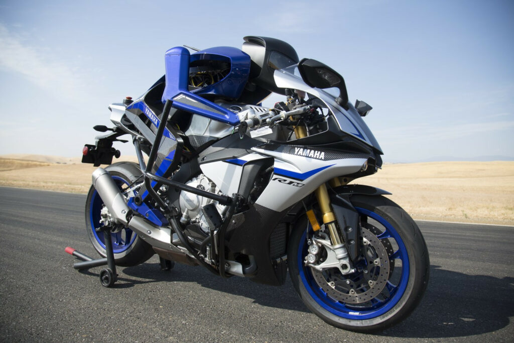 Yamaha's MOTOBOT—an autonomous motorcycle-riding humanoid robot. Photo courtesy Yamaha.