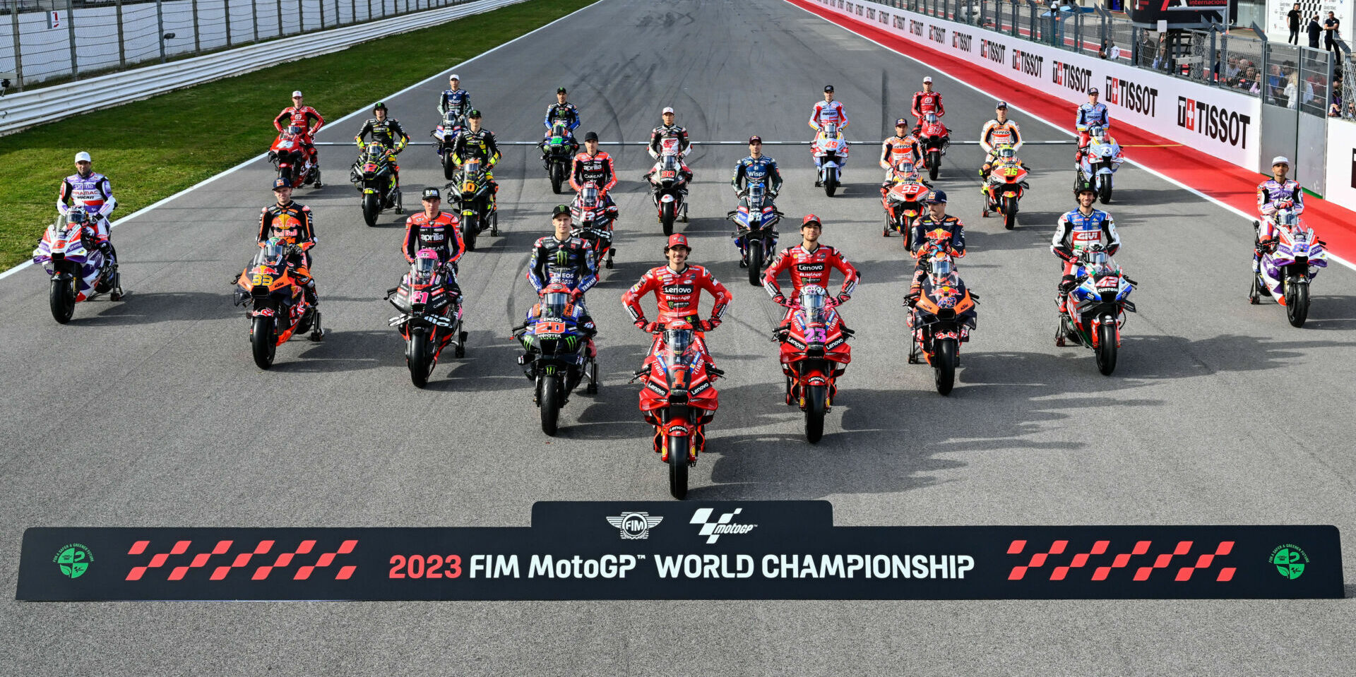 The 2023 MotoGP field arranged in order of their finish in the 2022 MotoGP World Championship. Photo courtesy Dorna.