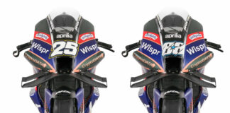 The Aprilia RS-GP MotoGP racebikes of Raul Fernandez (25) and Miguel Oliveira (88). Photo courtesy RNF MotoGP Team.