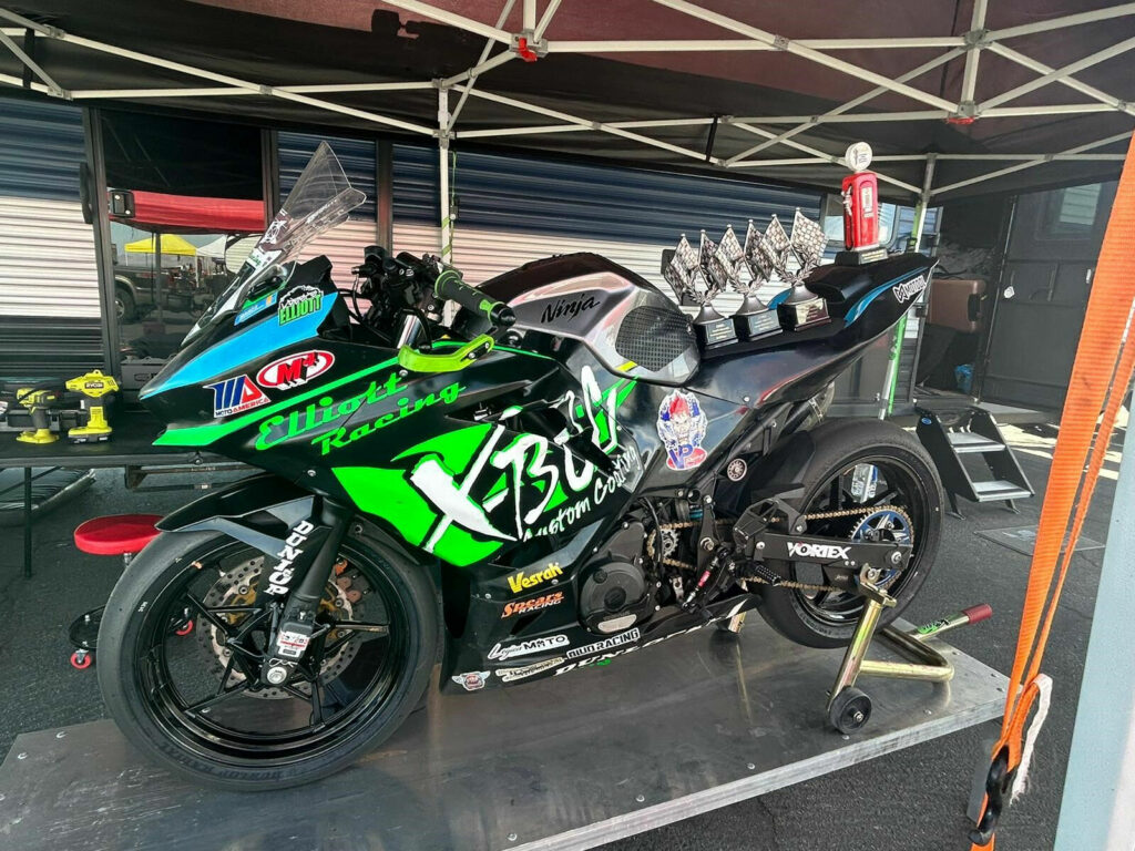 Kreece Elliott's racebike and spoils. Photo Kreece Elliott Racing.