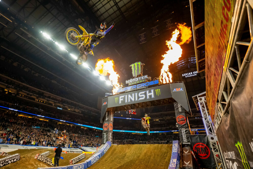 Ken Roczen grabbed his fourth win inside Lucas Oil Stadium. He kept his cool, and the lead, under intense pressure on one of the season's most challenging tracks. Photo courtesy Feld Motor Sports, Inc.  
