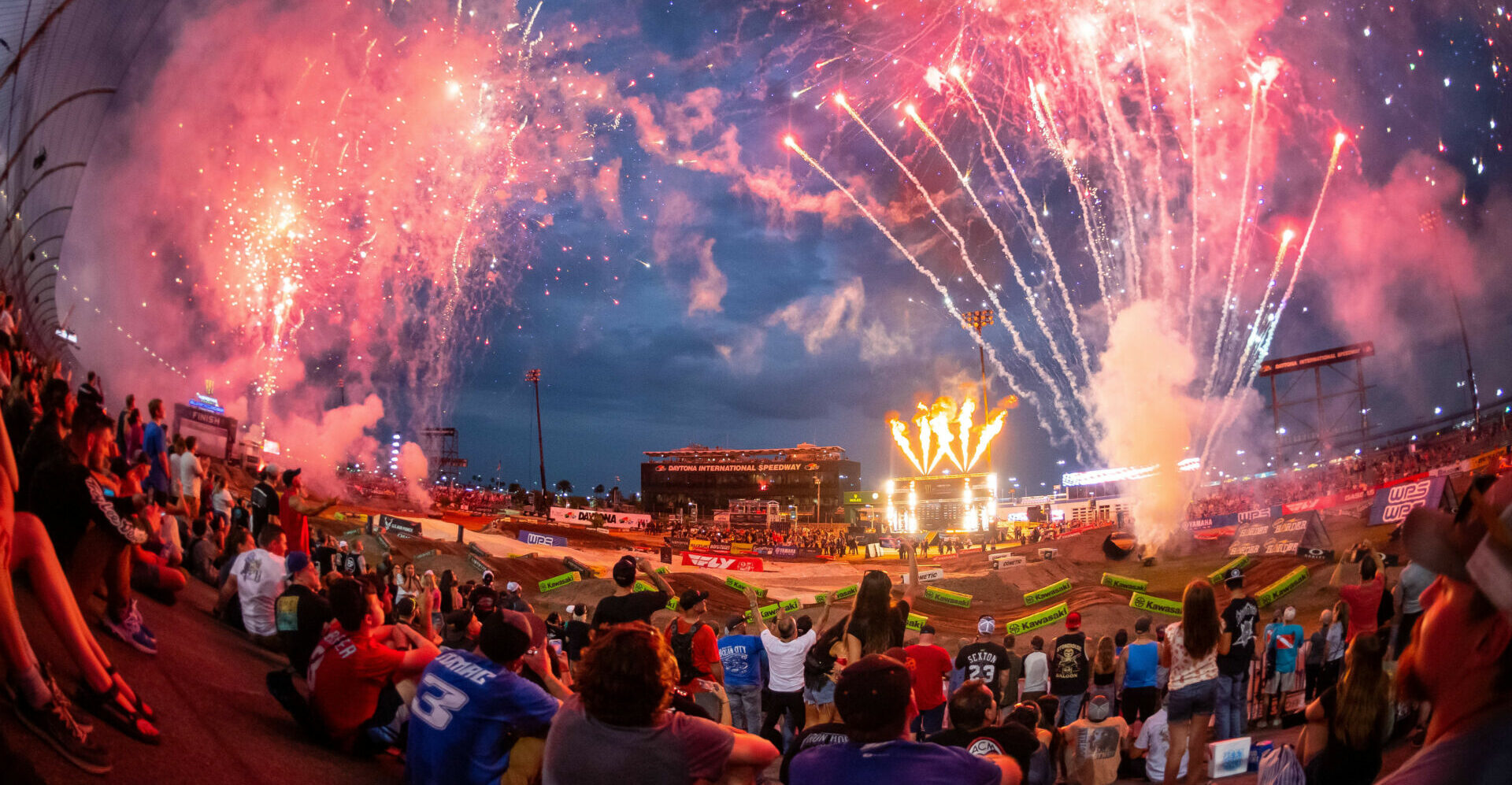 The 53rd running of the Daytona Supercross delivered thrills from the opening ceremonies to the final lap of the 450SX Class Main Event. Photo courtesy Feld Motor Sports, Inc.  