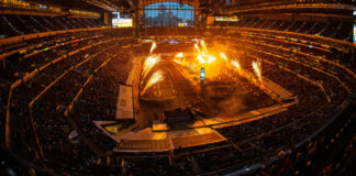 Lucas Oil Stadium lit up during opening ceremonies but the real fireworks took place during the closing minutes of the night's 450SX Class Main Event. Photo courtesy Feld Motor Sports, Inc.