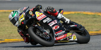 Richie Escalante (54) at speed on his Vision Wheel M4 ECSTAR Suzuki GSX-R750. Photo by Brian J. Nelson.