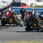 Michael Barnes (34) leads 2021 BRL Bagger GP Champion Shane Narbonne (1) during a race at Daytona International Speedway in October 2022. Photo by Cayla Kaolelopono, courtesy BRL.