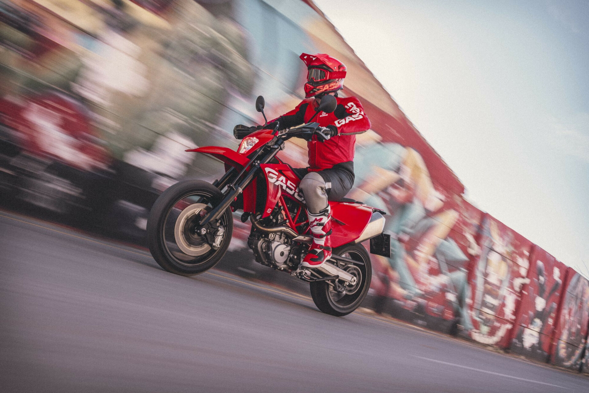 A rider at speed on a 2023-model GASGAS SM 700. Photo courtesy GASGAS.