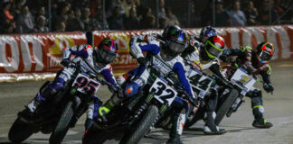 Dallas Daniels (32), JD Beach (95), Brandon Robinson (44), and Jared Mees (1) in action at the 2023 AFT season-opener at Daytona. Photo courtesy AFT.